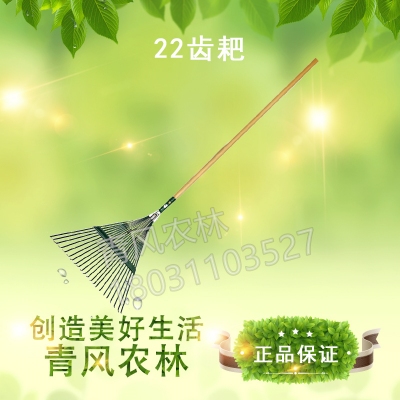 QFNL 22齒耙園藝耙子鋼絲耙農用摟草不銹鋼農具草坪掃樹(shù)葉落葉家用工具