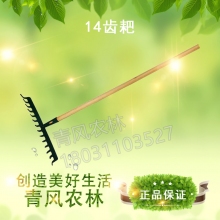 QFNL 14齒耙園藝耙子鋼絲耙農用摟草不銹鋼農具草坪掃樹(shù)葉落葉家用工具